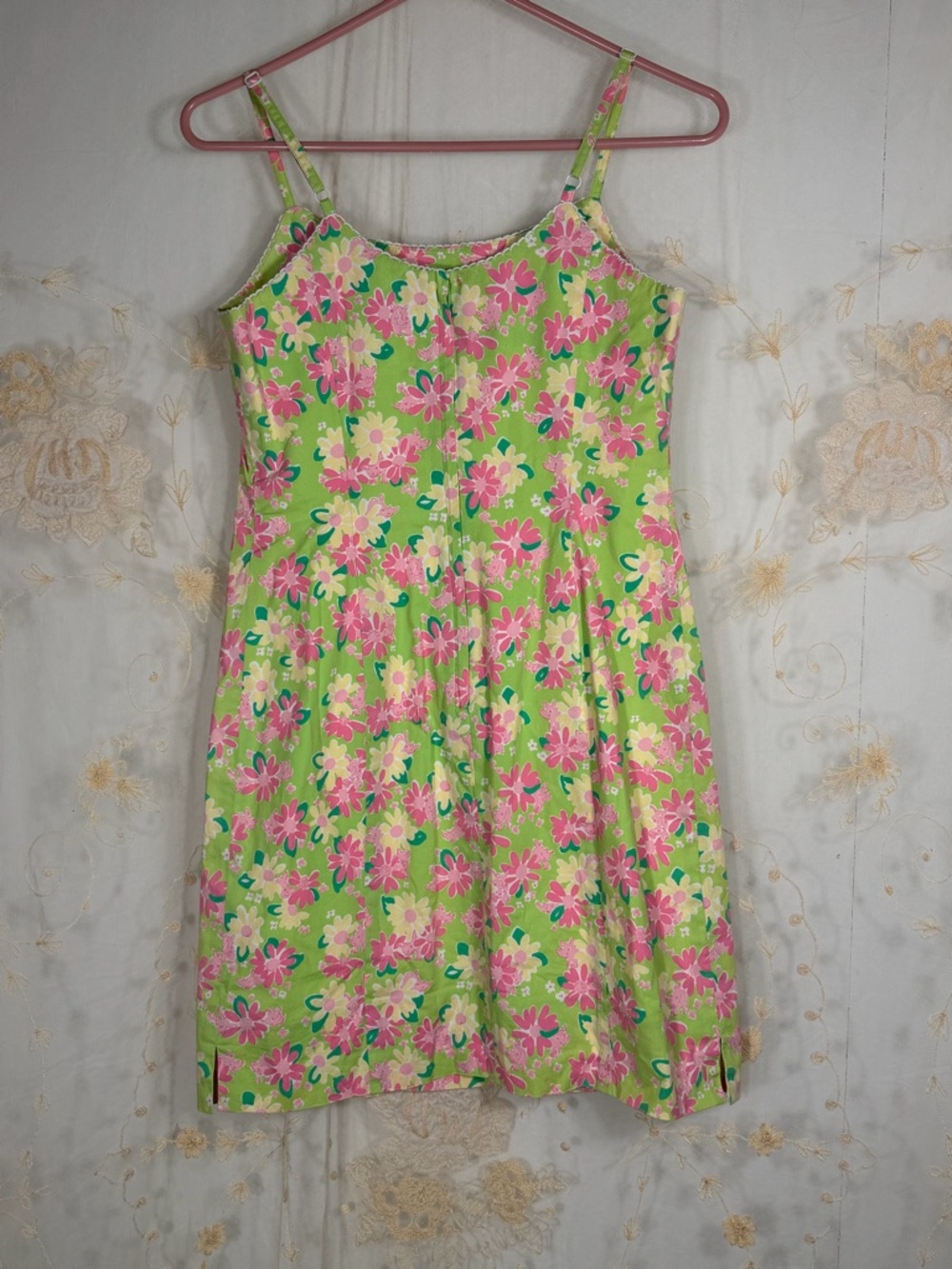 Y2K Lilly Pulitzer Floral rhino Mini Dress – Green Pink Daisy Print – Size 2